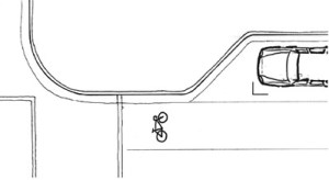 Where bike lanes are present, curb extensions should be set back so that the gutter pan does not extend into the bike lane